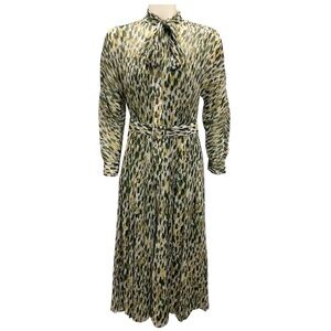 TERI JON GREEN MULTI PRINTED CHIFFON MIDI DRESS WITH BELT